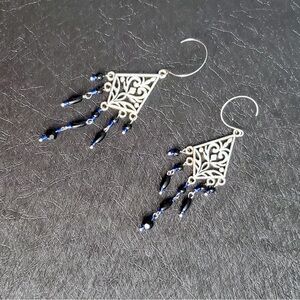 Silver Chandelier Style, Glass Beaded Earrings